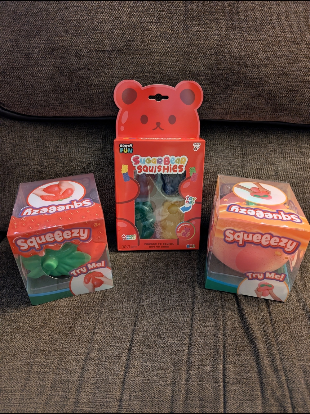SugarBear  Squishies  - Red/Green/Pink& Squeeezy Strawberry & Peach Squishies